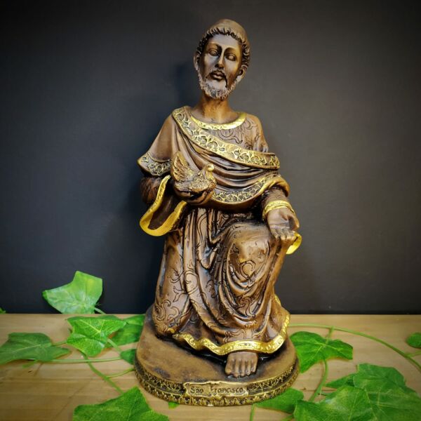 IMAGEM DE GESSO SÃO FRANCISCO AJOELHADO 32CM