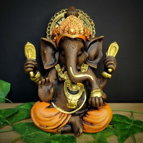 GANESHA P ENVELHECIDA COM LARANJA 20CM