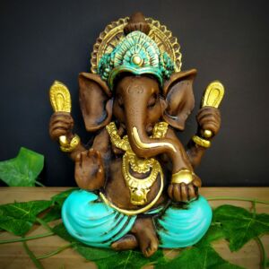 GANESHA P ENVELHECIDA COM TURQUESA 20CM