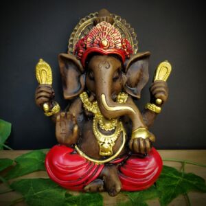 GANESHA P ENVELHECIDA COM VERMELHO 20CM