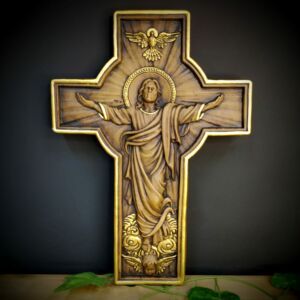 CRUCIFIXO DE PAREDE EM GESSO JESUS CRISTO 35CM