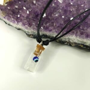 COLAR GARRAFINHA TALISMÃ COM PEDRA DA LUA E OLHO GREGO