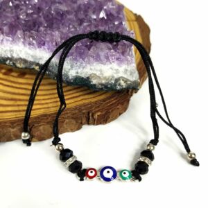 PULSEIRA DE PROTEÇÃO PRETA COM OLHOS GREGOS COLORIDOS
