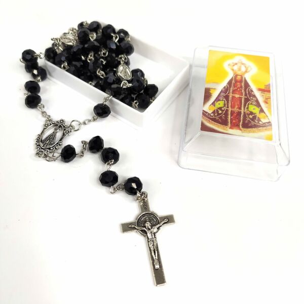 TERÇO NOSSA SENHORA APARECIDA CONTAS DE CRISTAL PRETO COM ESTOJINHO - Imagem 2