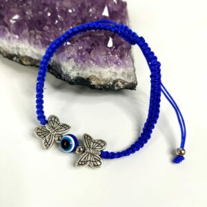 PULSEIRA DE PROTEÇÃO AZUL COM OLHO GREGO E BORBOLETAS