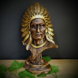 IMAGEM EM GESSO BUSTO CABOCLO ENVELHECIDO 26CM