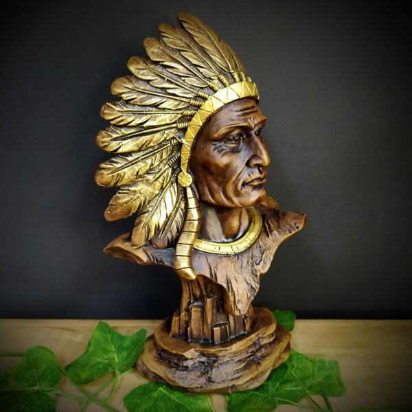 IMAGEM EM GESSO BUSTO CABOCLO ENVELHECIDO 26CM - Imagem 2