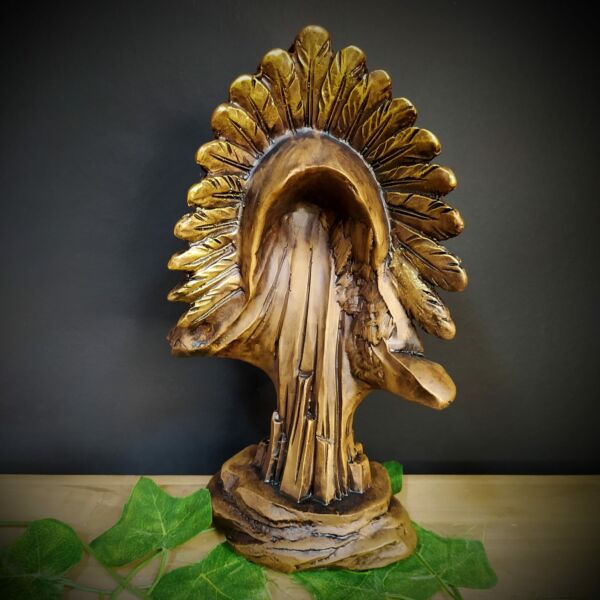 IMAGEM EM GESSO BUSTO CABOCLO ENVELHECIDO 26CM - Imagem 3