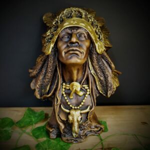 IMAGEM EM GESSO BUSTO CABOCLO ENVELHECIDO 25CM