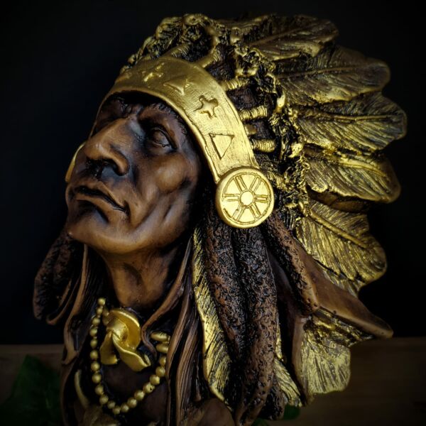 IMAGEM EM GESSO BUSTO CABOCLO ENVELHECIDO 25CM - Imagem 4