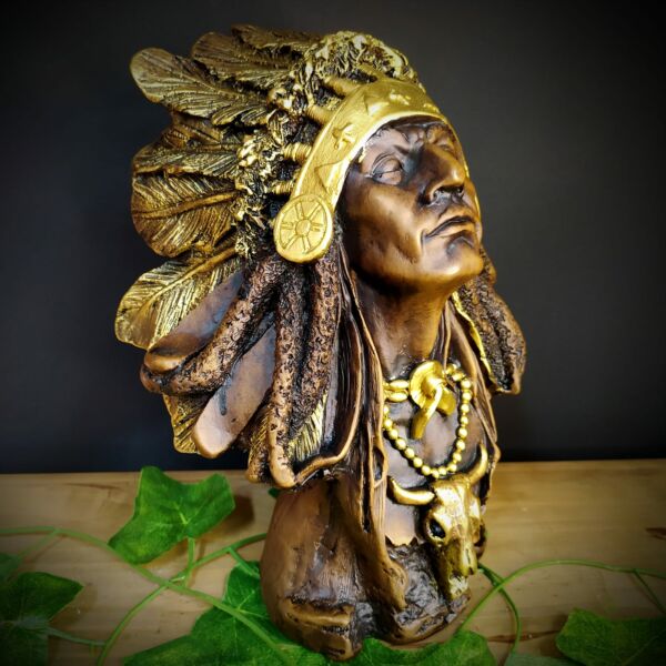 IMAGEM EM GESSO BUSTO CABOCLO ENVELHECIDO 25CM - Imagem 2