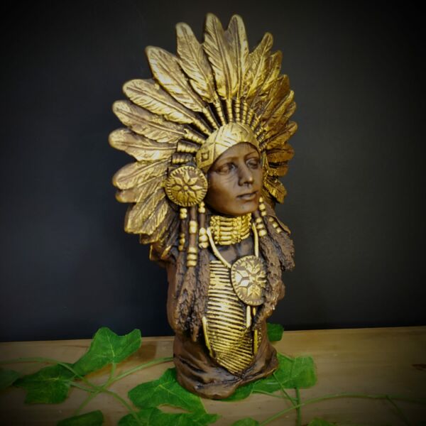 IMAGEM EM GESSO BUSTO CABOCLA ENVELHECIDA 29CM - Imagem 3