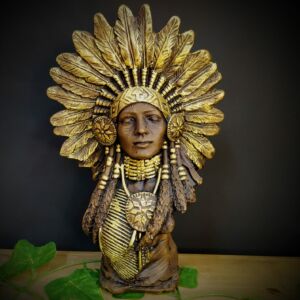 IMAGEM EM GESSO BUSTO CABOCLA ENVELHECIDA 29CM