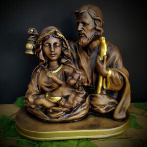 IMAGEM EM GESSO SAGRADA FAMÍLIA COM LAMPARINA 25CM