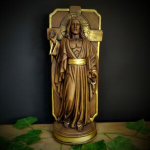 IMAGEM EM GESSO SANTA CHAGAS DE JESUS ENVELHECIDO 31CM