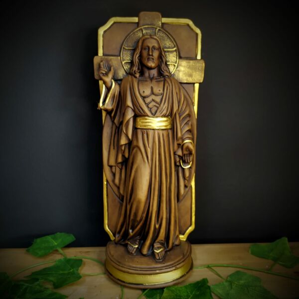 IMAGEM EM GESSO SANTA CHAGAS DE JESUS ENVELHECIDO 31CM