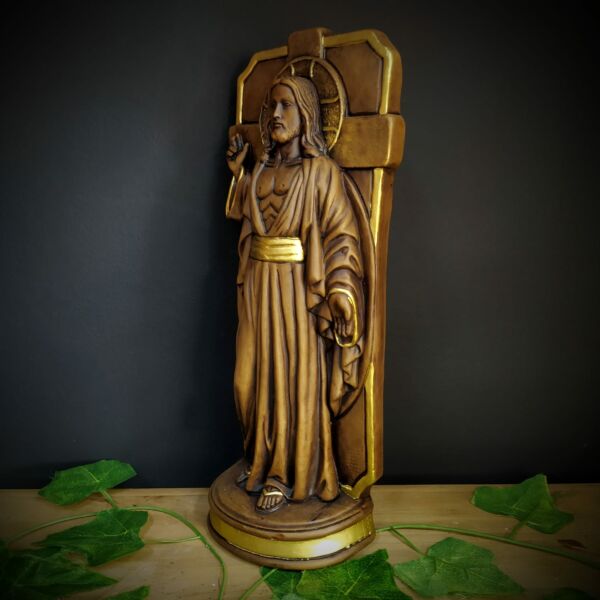 IMAGEM EM GESSO SANTA CHAGAS DE JESUS ENVELHECIDO 31CM - Imagem 2