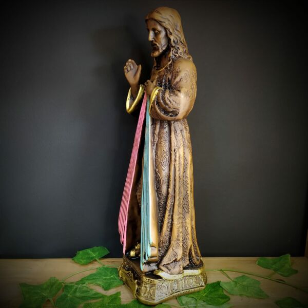 IMAGEM EM GESSO JESUS MISERICORDIOSO ENVELHECIDO 43CM - Image 2