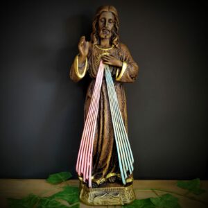 IMAGEM EM GESSO JESUS MISERICORDIOSO ENVELHECIDO 43CM
