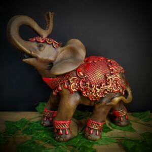 ELEFANTE MANTO FLORIDO ENVELHECIDO COM VERMELHO 30CM
