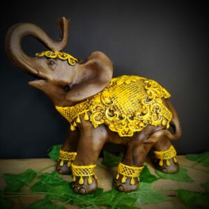 ELEFANTE MANTO FLORIDO ENVELHECIDO COM AMARELO 30CM