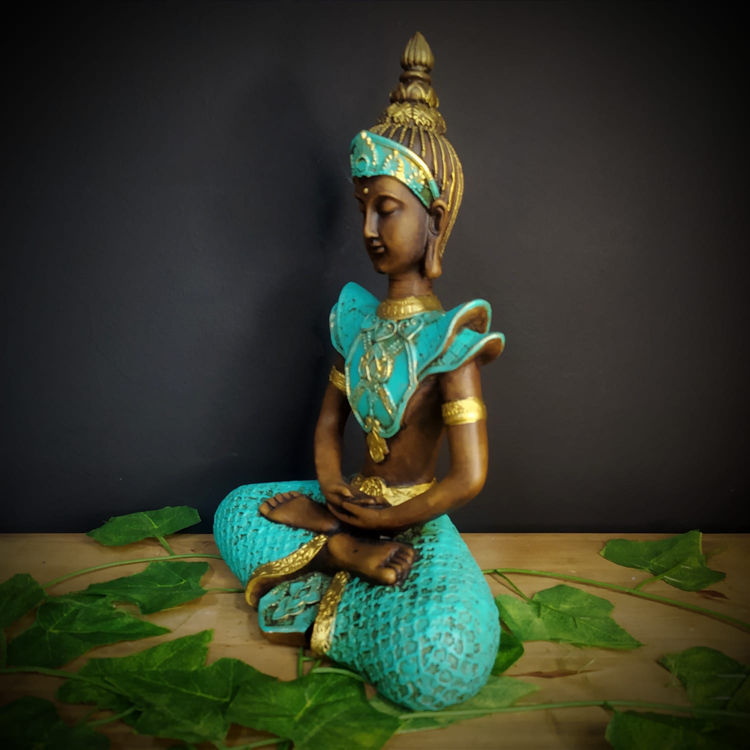 BUDA HINDU ENVELHECIDO COM TURQUESA 29CM - Imagem 2