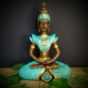 BUDA HINDU ENVELHECIDO COM TURQUESA 29CM