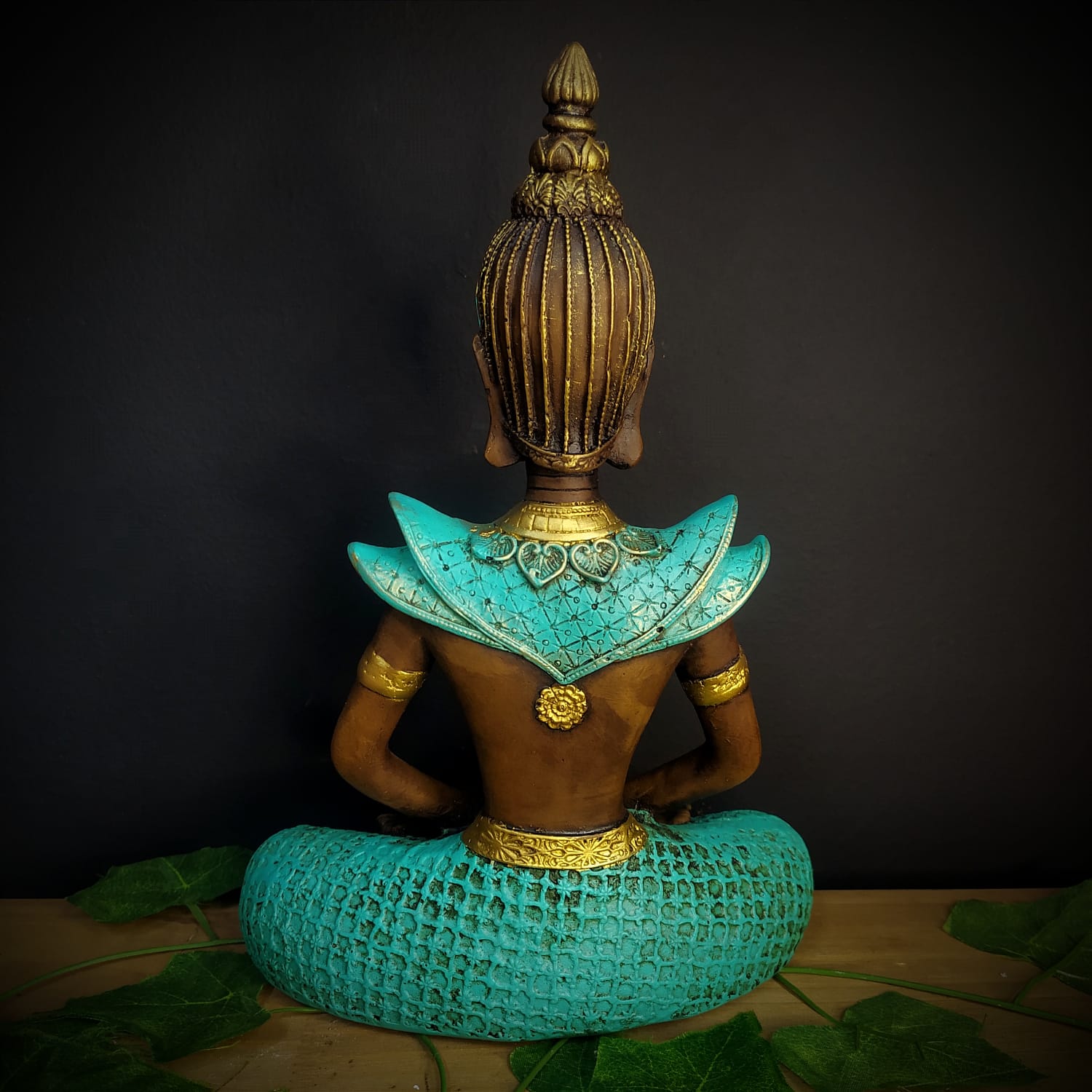 BUDA HINDU ENVELHECIDO COM TURQUESA 29CM - Imagem 3