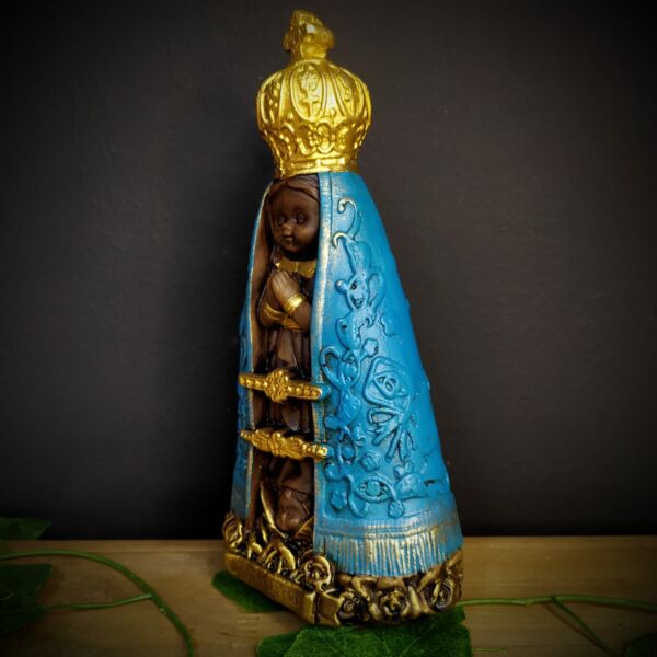 IMAGEM EM GESSO NOSSA SENHORA APARECIDA BABY ENVELHECIDA COM MANTO AZUL 20CM - Imagem 2