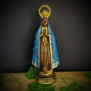 IMAGEM EM GESSO NOSSA SENHORA APARECIDA COM COROA ENVELHECIDA COM MANTO AZUL 22CM