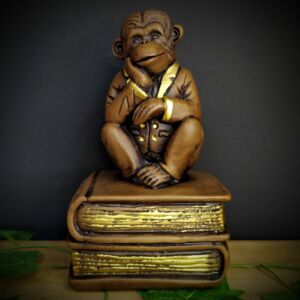 IMAGEM EM GESSO MACACO DA SABEDORIA PENSATIVO 20CM