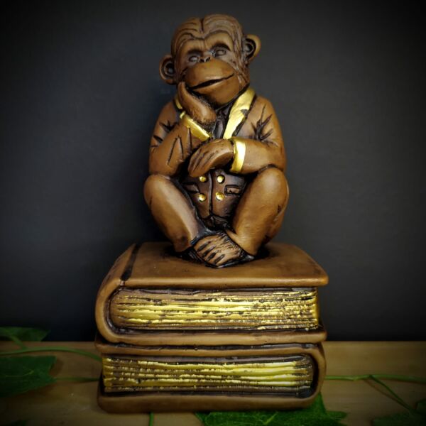 IMAGEM EM GESSO MACACO DA SABEDORIA PENSATIVO 20CM