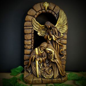 IMAGEM EM GESSO PRESEPIO SAGRADA FAMÍLIA COM ANJO 30CM