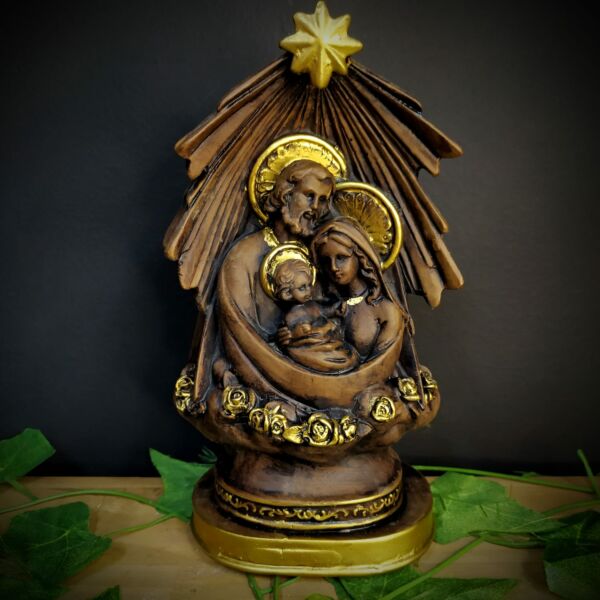 IMAGEM EM GESSO PRESEPIO SAGRADA FAMÍLIA COM ESTRELA 22CM