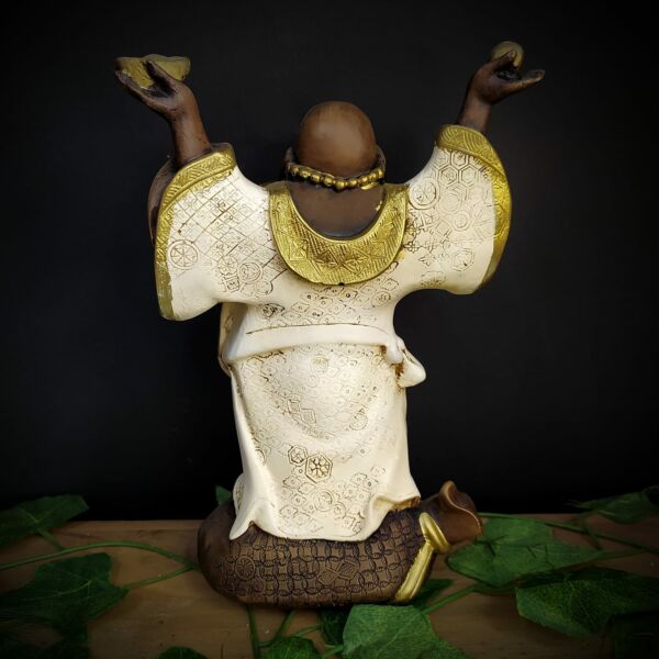 BUDA COM AS MÃOS PRA CIMA ENVELHECIDO COM BRANCO 24CM - Imagem 3