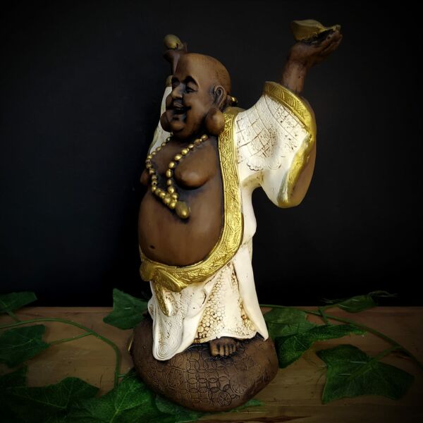 BUDA COM AS MÃOS PRA CIMA ENVELHECIDO COM BRANCO 24CM - Imagem 2