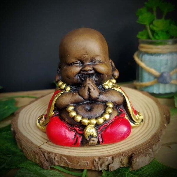 MINI BUDA DA PROSPERIDADE ENVELHECIDO COM VERMELHO 7CM