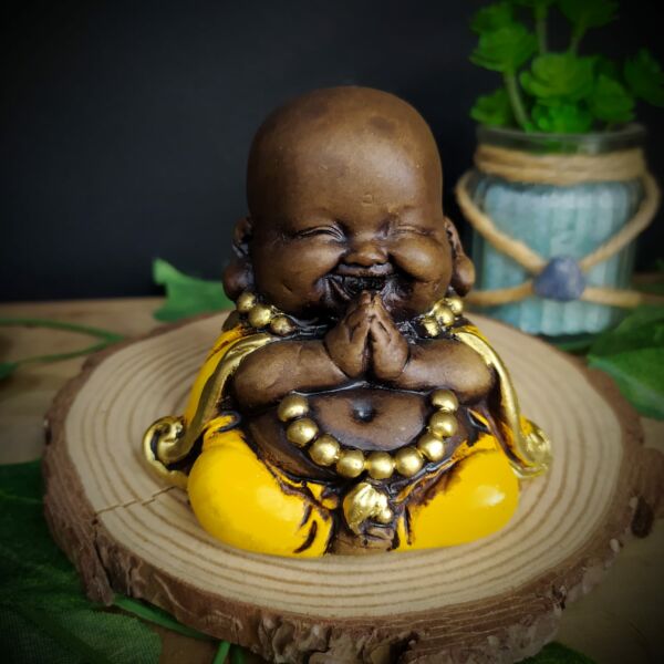 MINI BUDA DA PROSPERIDADE ENVELHECIDO COM AMARELO 7CM
