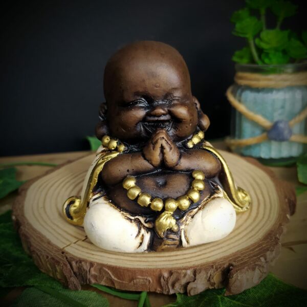 MINI BUDA DA PROSPERIDADE ENVELHECIDO COM BRANCO 7CM