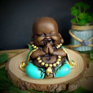 MINI BUDA DA PROSPERIDADE ENVELHECIDO COM TURQUESA 7CM