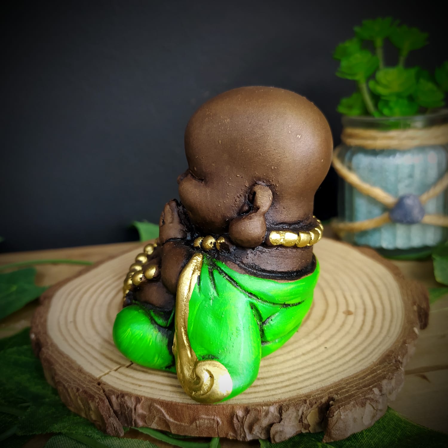 MINI BUDA DA PROSPERIDADE ENVELHECIDO COM VERDE 7CM - Imagem 2