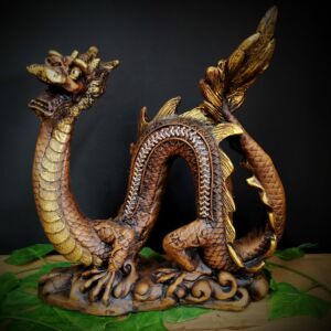 IMAGEM EM GESSO DRAGÃO CHINÊS ENVELHECIDO COM STRASS 28CM