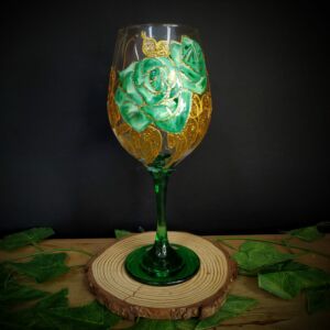 TAÇA DECORADA FINA BASE VERDE E FLORES