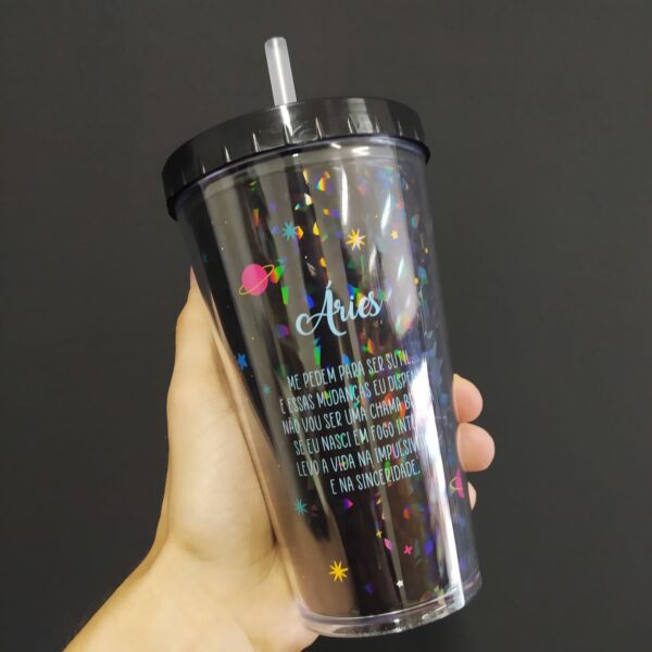 KIT 12 COPOS COM CANUDOS HOLOGRÁFICO LINHA SIGNOS - CASA FÉ - Imagem 4