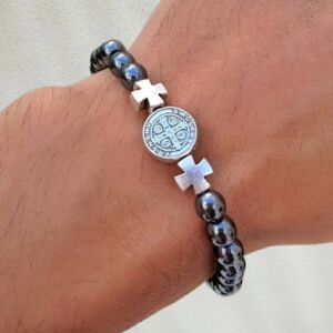 PULSEIRA DE SÃO BENTO COM PEDRAS HEMATITA