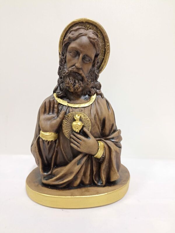 IMAGEM EM GESSO BUSTO SAGRADO CORAÇÃO DE JESUS P 19 CM ENVELHECIDO