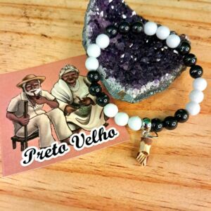 PULSEIRA PRETOS VELHOS CONTAS 8MM E PINGENTE