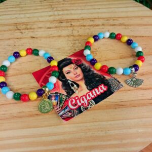 PULSEIRA CIGANA CONTAS 8MM E PINGENTE