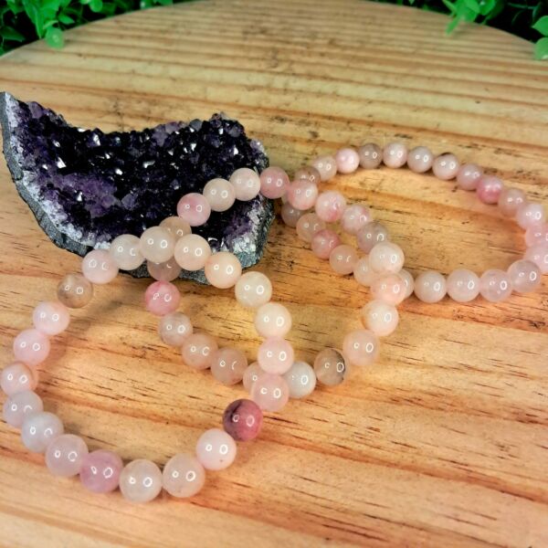 PULSEIRA DE CRISTAL QUARTZO ROSA CONTAS 8MM - Imagem 2