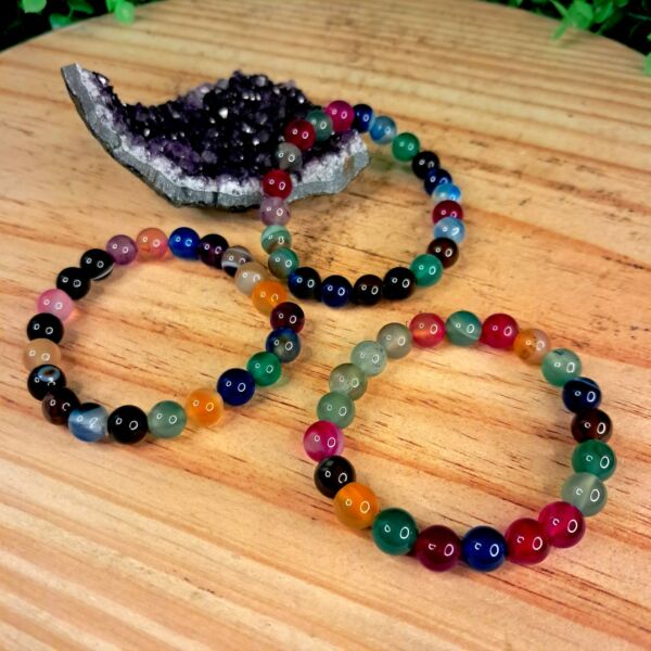 PULSEIRA DE CRISTAL ÁGATAS DOS SETE CHAKRAS CONTAS 8MM - Imagem 2